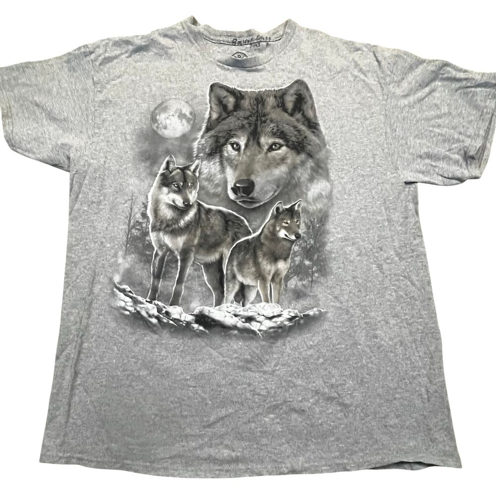 Wolf Pack Graphic T Shirt Men’s‎ XL Gray Nature Animal Moon Tee Wildlife Nature